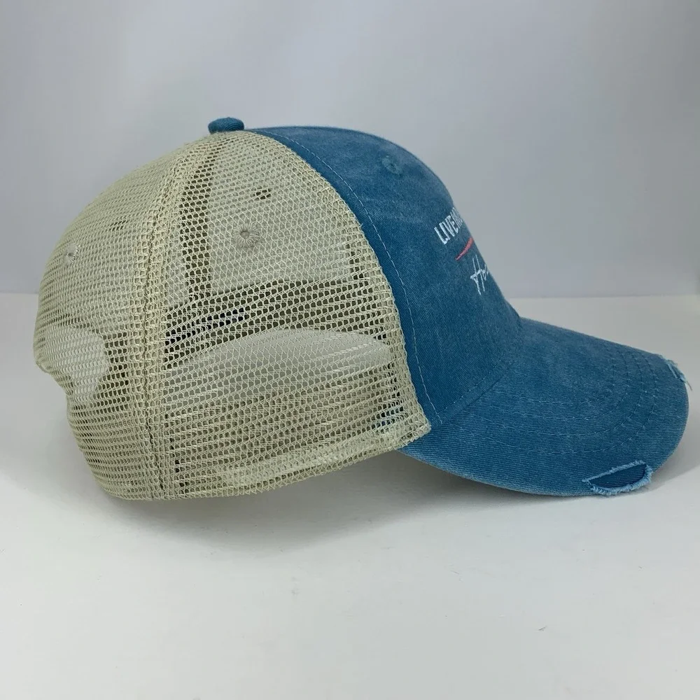 Hochatown Life Oklahoma Hat Blue Distressed Adjustable Snap Mesh Baseball Cap